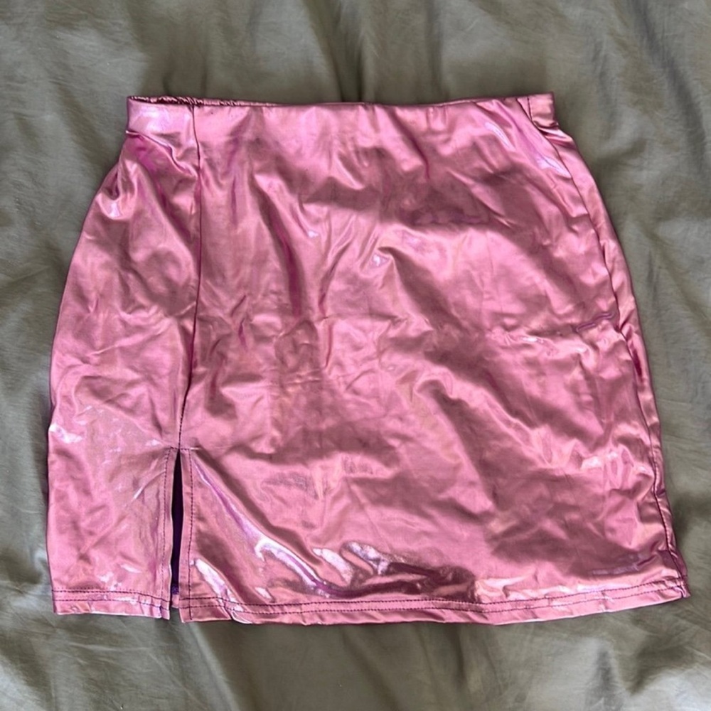 Hot pink metallic glitter mini skirt